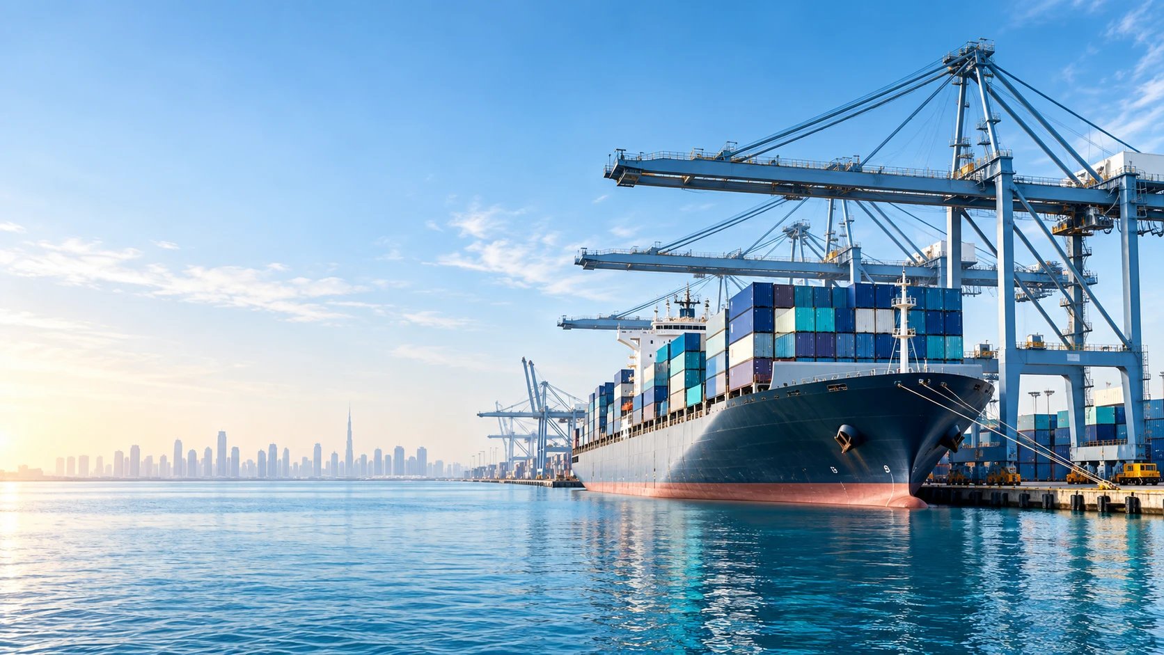Shipping containers at a UAE port as freight costs rise for IT resellers